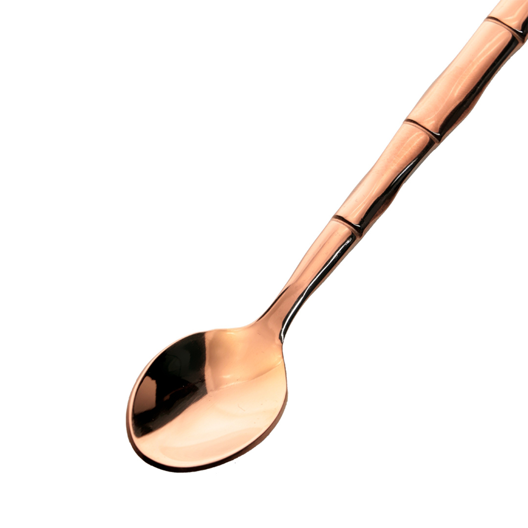 Fotografia para o produto Jogo de 6 colheres para café em aço inox com cabo estilo bambu cor cobre e caixa