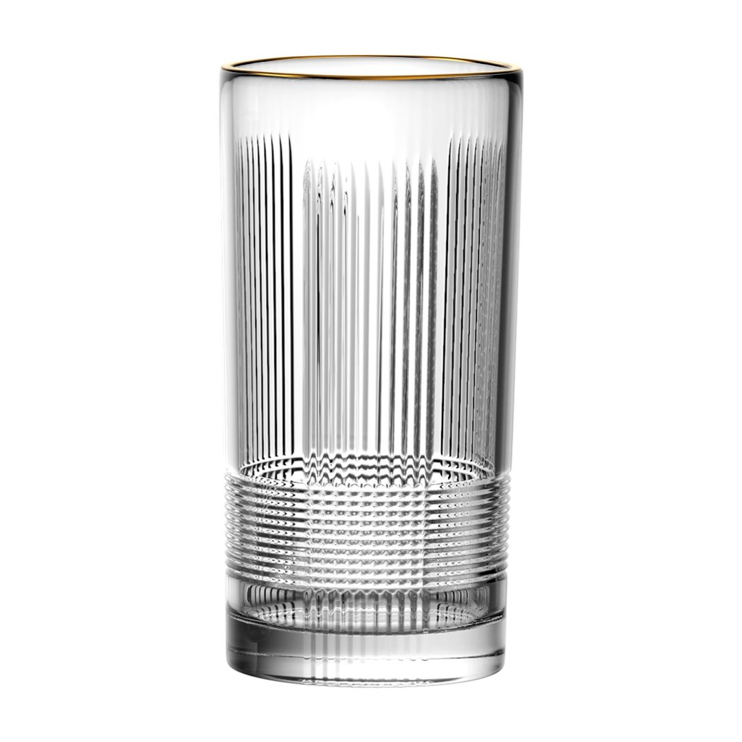 Imagem ilustrativa para Jogo de 6 copos altos em cristal ecológico com borda dourada 350ml A15cm