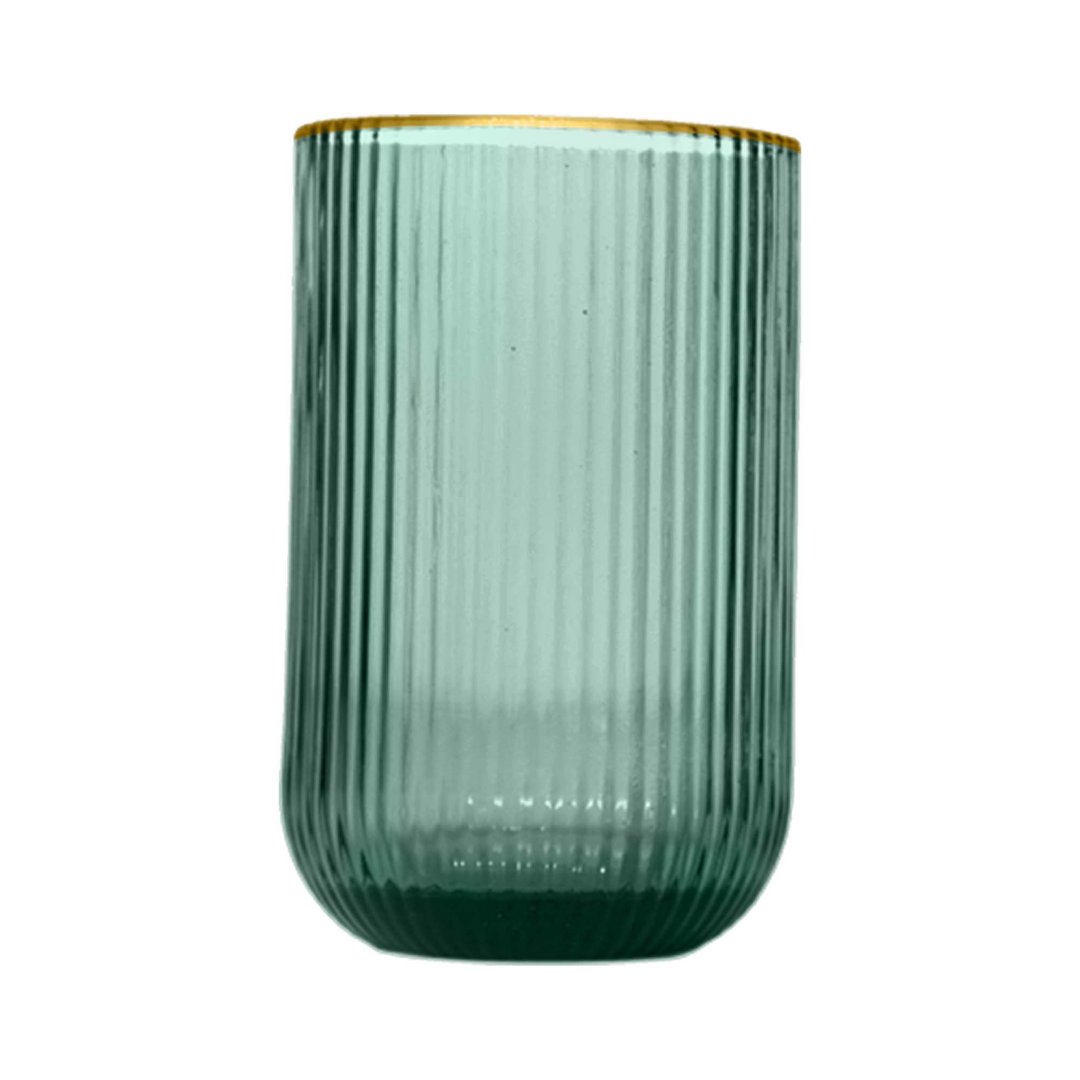 Imagem ilustrativa para Jogo de 6 copos em cristal ecológico com borda dourada 425ml A12,8cm verde