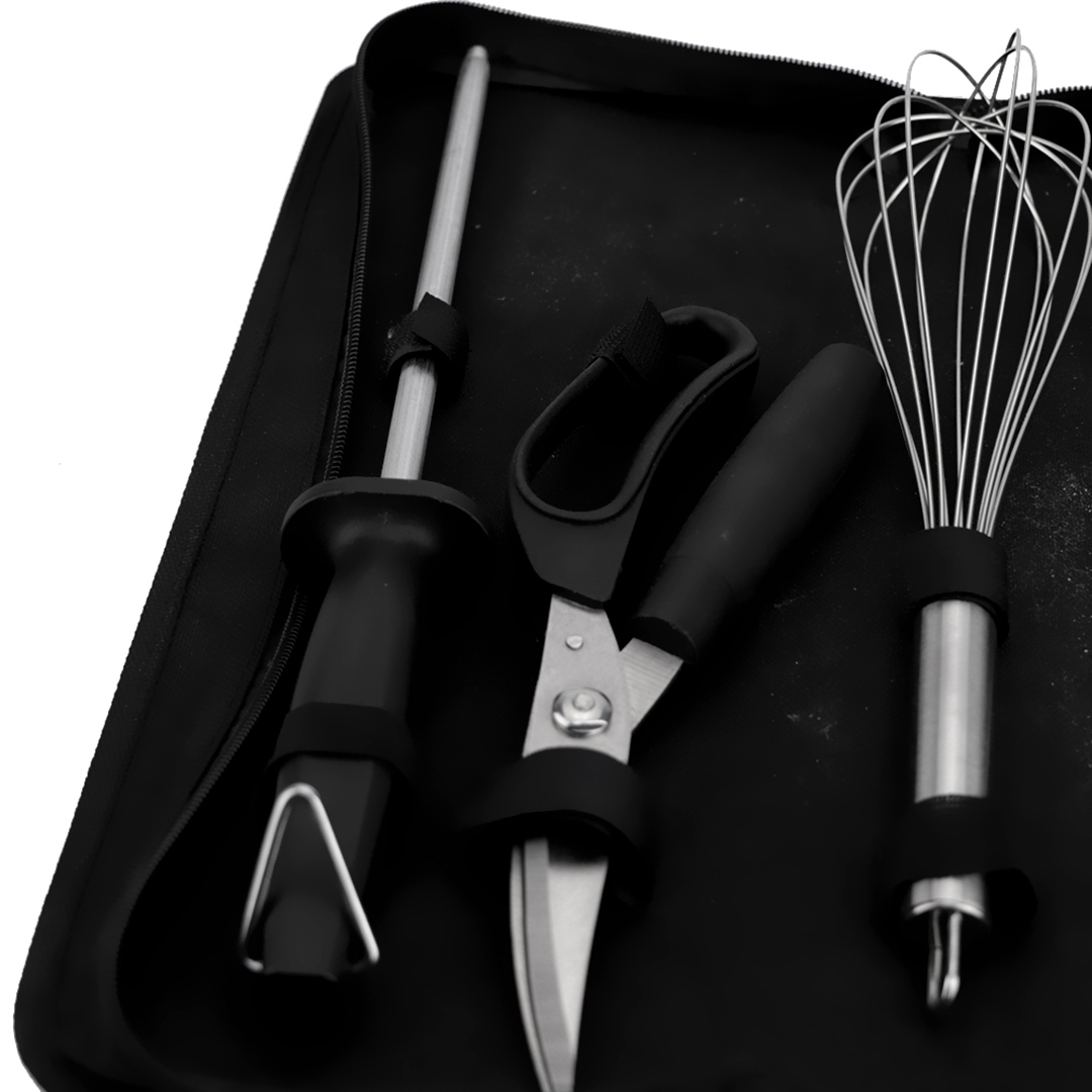 Fotografia para o produto Jogo de 6 peças para churrasco em aço inox com bolsa de nylon