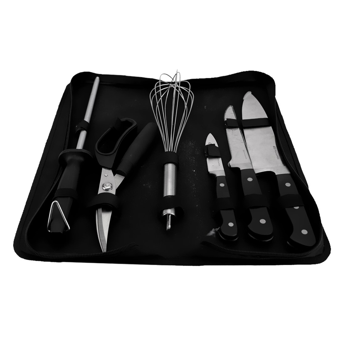 Fotografia para o produto Jogo de 6 peças para churrasco em aço inox com bolsa de nylon