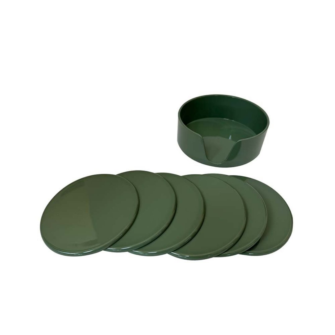 Imagem ilustrativa para Jogo de 6 porta copos redondo em polipropileno com suporte D11,5cm verde oliva