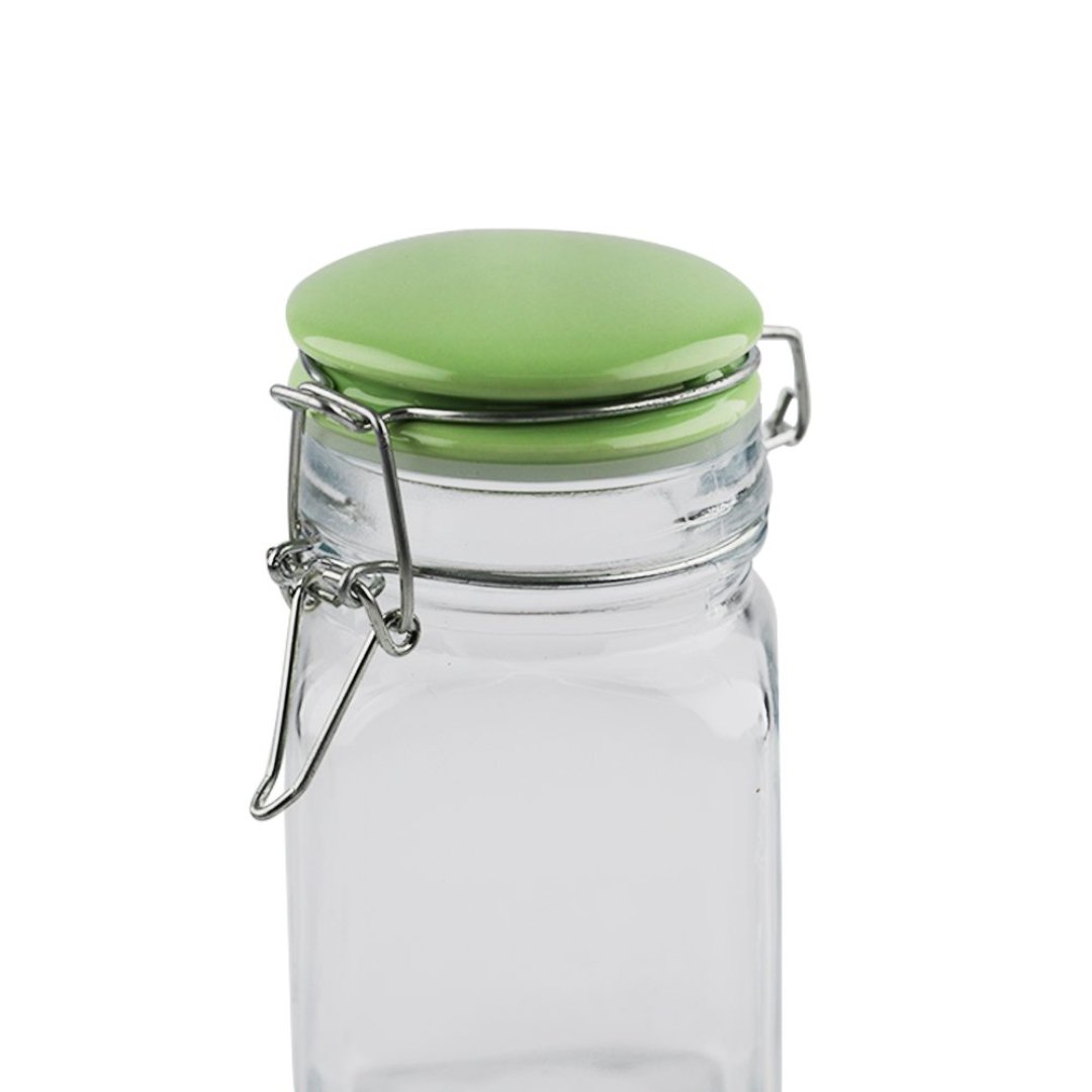 Fotografia para o produto Jogo de 6 porta mantimentos em vidro com tampa colorida e trava 250ml 06,5xA12cm