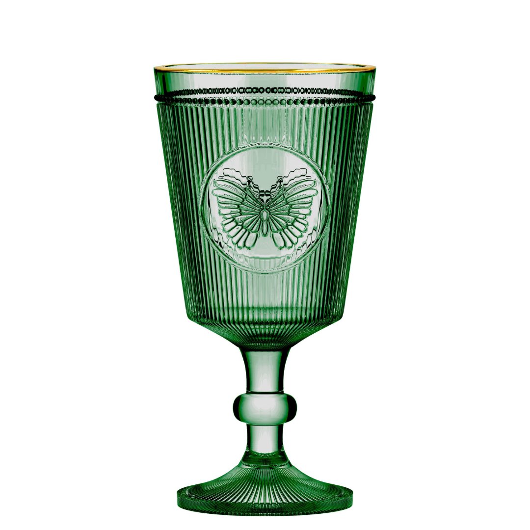 Fotografia para o produto Jogo de 6 tacas Borboleta em vidro gold rim 325ml A17cm cor verde-Pequenos Voadores Fotografia para o produto Jogo de 6 tacas Borboleta em vidro gold rim 325ml A17cm cor verde-Pequenos Voadores