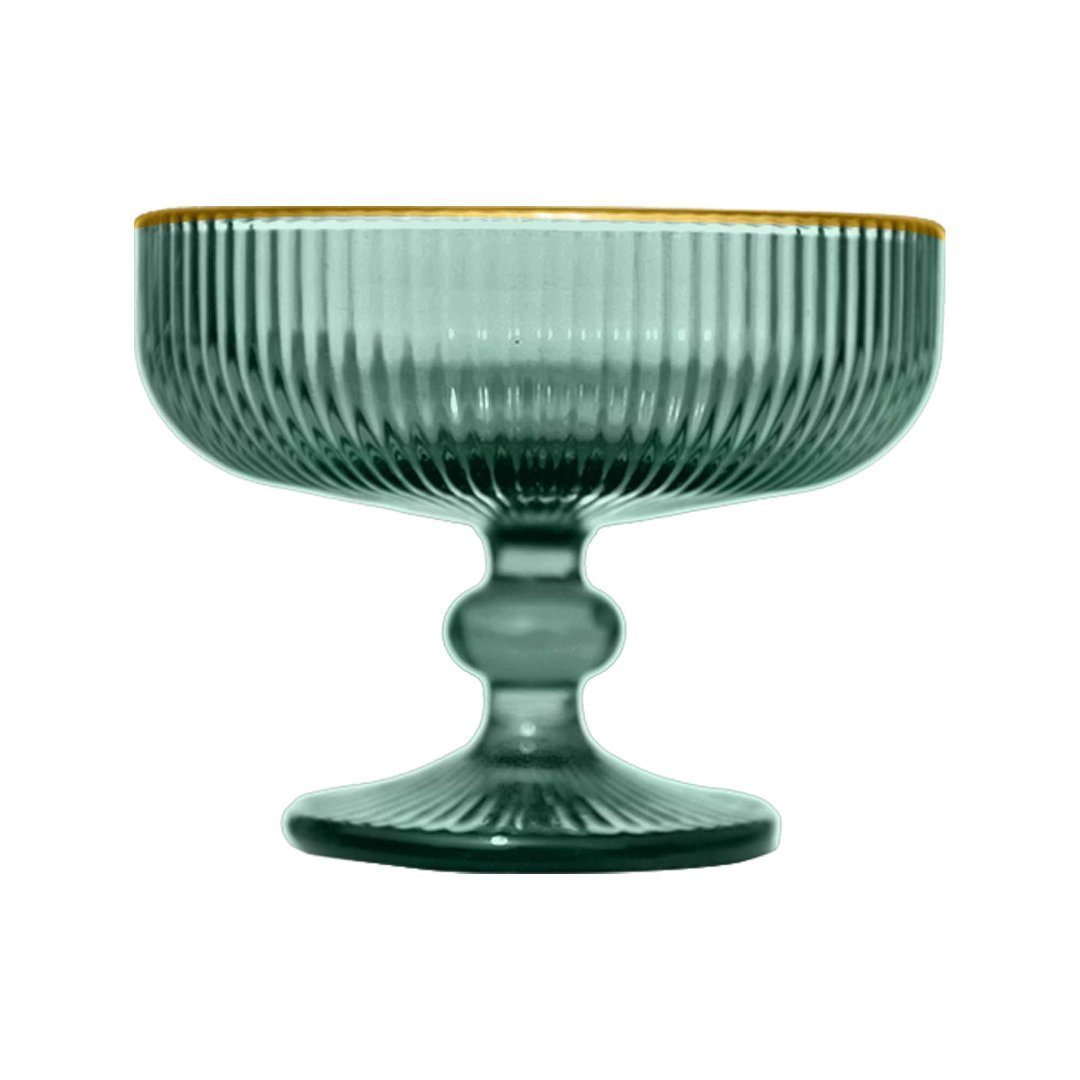 Fotografia para o produto Jogo de 6 taças Cameratta para sobremesa em vidro com borda dourada 310ml Ø11,8xA9,8cm cor verde Fotografia para o produto Jogo de 6 taças Cameratta para sobremesa em vidro com borda dourada 310ml Ø11,8xA9,8cm cor verde