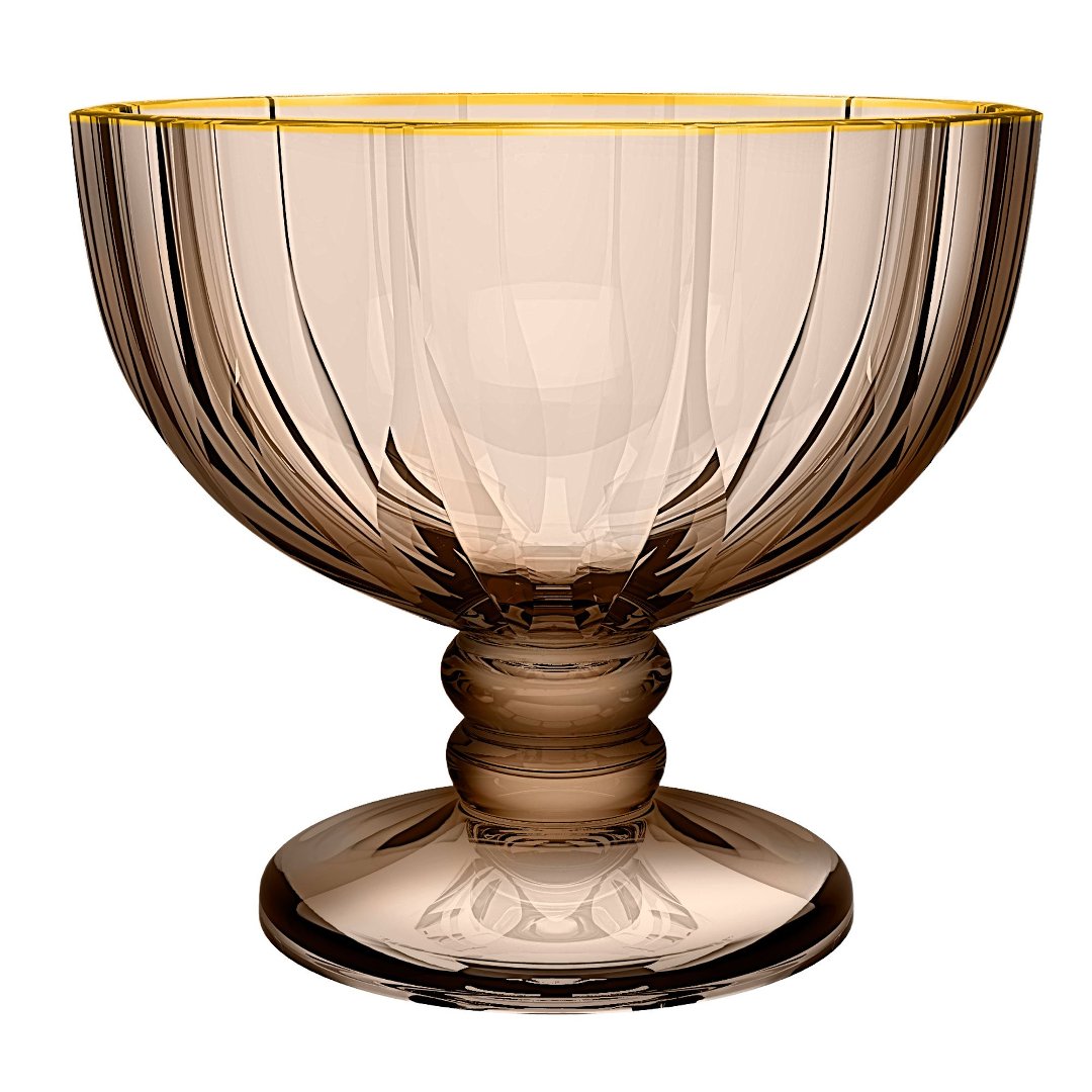 Imagem ilustrativa para Jogo de 6 taças para sobremesa em cristal ecológico com borda dourada 350ml A10cm caramelo