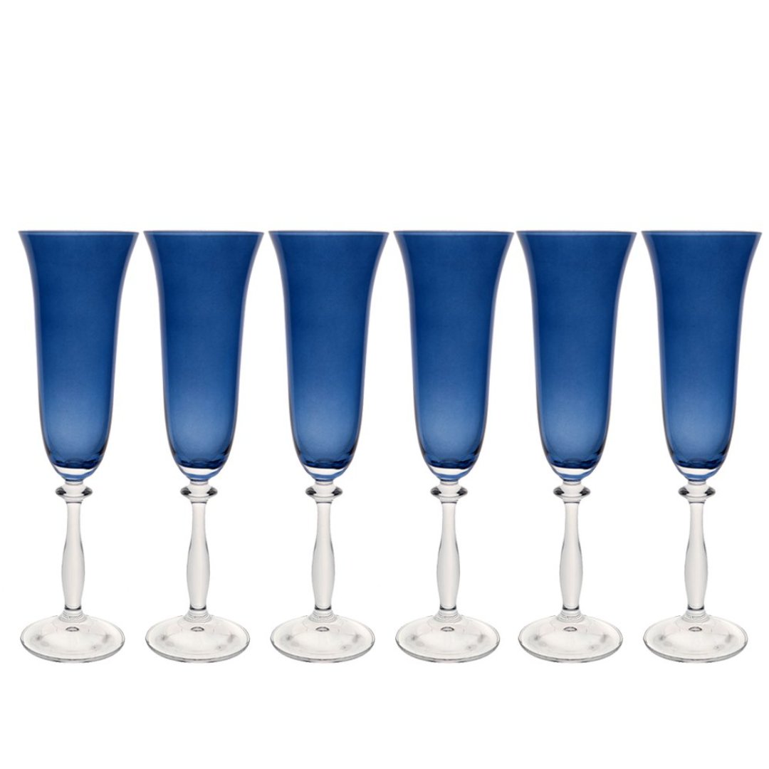 Fotografia para o produto Jogo de 6 taças para champanhe colorida em cristal ecológico 190ml A24,5cm cor azul