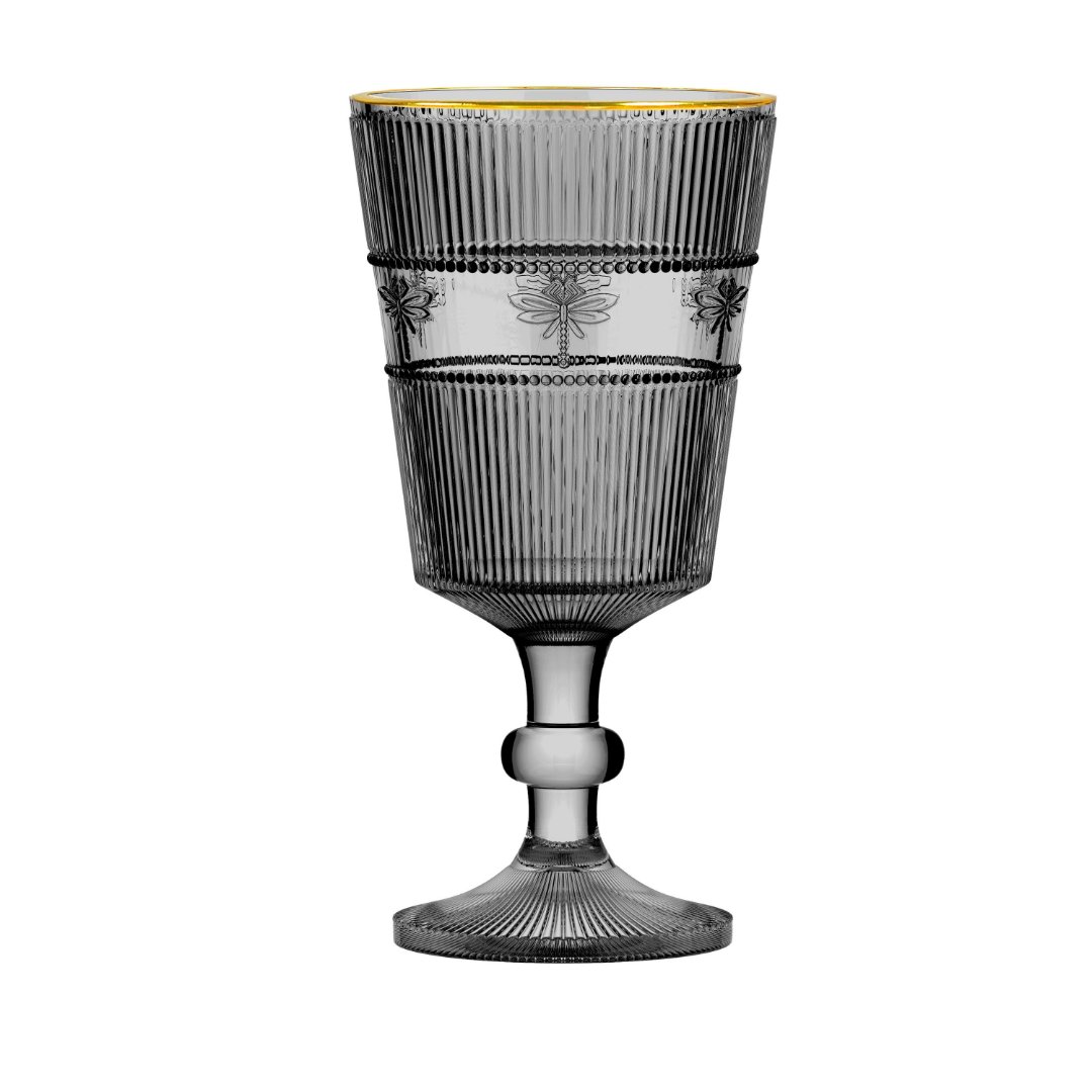 Imagem ilustrativa para Jogo de 6 taças Libélula em cristal ecológico gold rim 325ml A17cm cinza