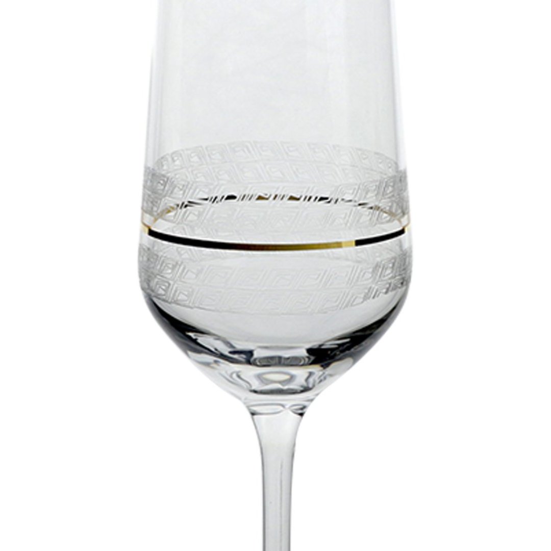 Fotografia para o produto Jogo de 6 taças pantografada gold rim para champanhe em cristal ecológico 200ml A25cm