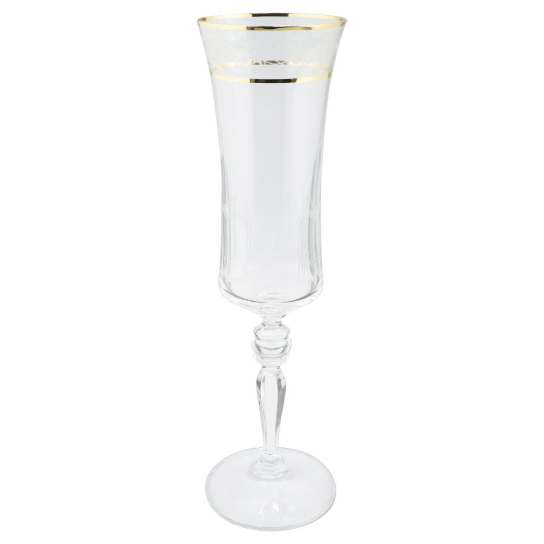 Imagem ilustrativa para Jogo de 6 taças para champanhe decorada em cristal ecológico gold rim 190ml A25cm