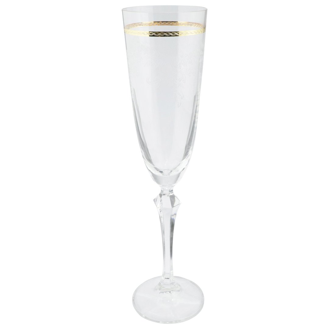 Imagem ilustrativa para Jogo de 6 taças para champanhe decorada em cristal ecológico gold rim 200ml A25cm