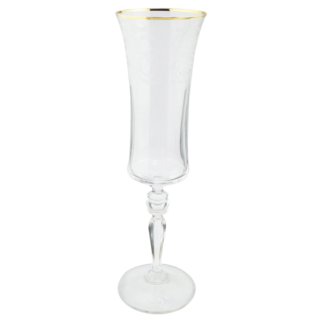 Imagem ilustrativa para Jogo de 6 taças para champanhe pantografada em cristal ecológico gold rim 190ml A25cm