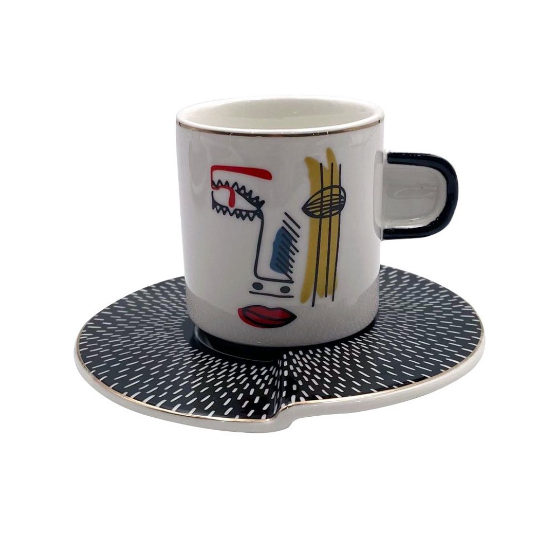 Imagem ilustrativa para Jogo de 8 peças para café em new bone china com borda dourada 100ml