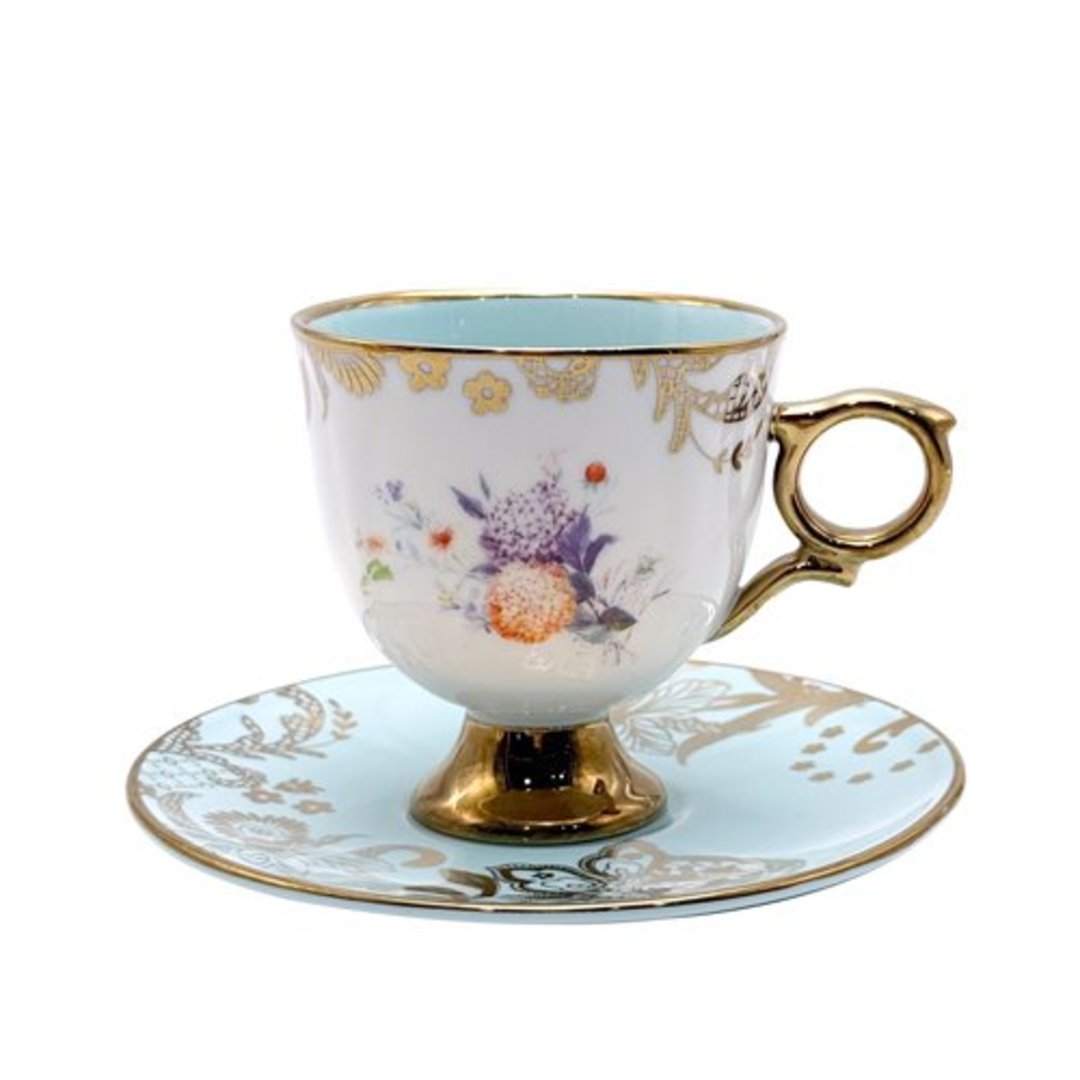 Imagem ilustrativa para Jogo de 8 peças para café em new bone china com borda dourada 90ml azul