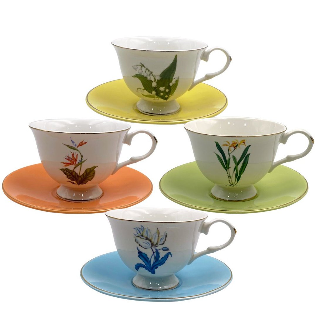 Imagem ilustrativa para Jogo de 8 peças para café em new bone china com borda dourada 90ml colorido