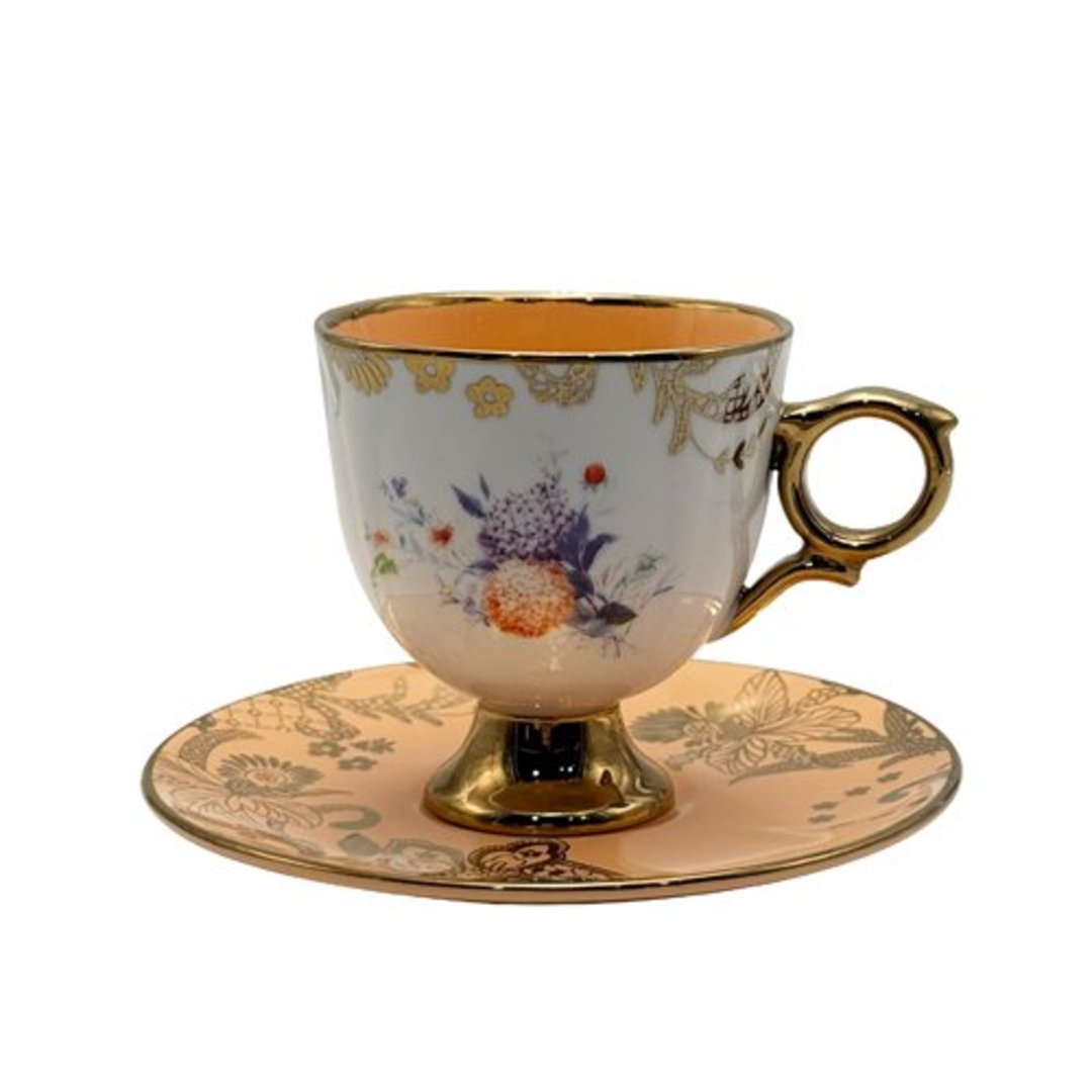 Imagem ilustrativa para Jogo de 8 peças para café em new bone china com borda dourada 90ml laranja