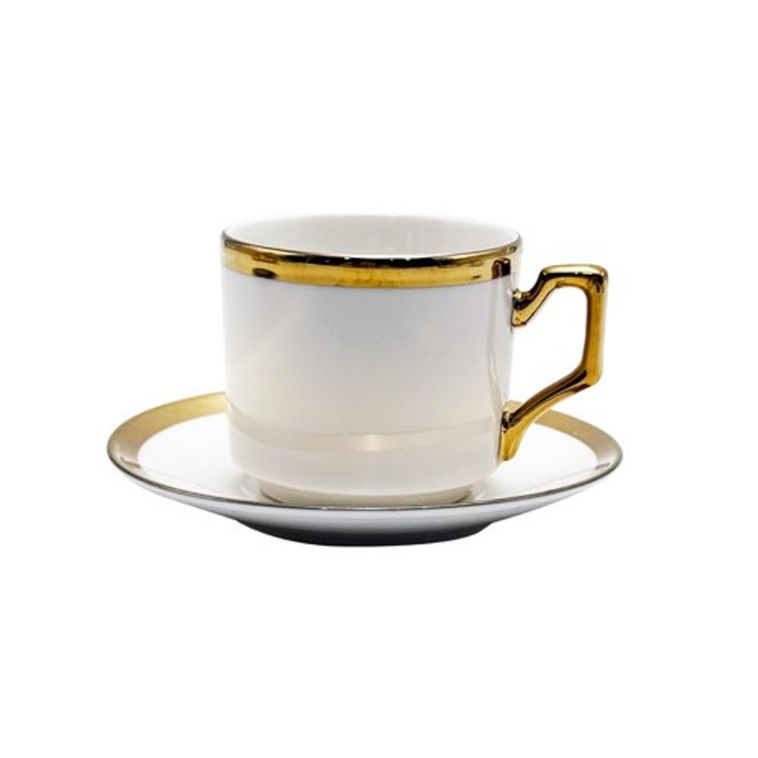 Imagem ilustrativa para Jogo de 8 peças para café em porcelana com borda dourada 100ml