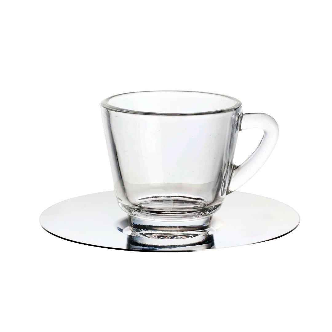 Imagem ilustrativa para Jogo de 8 peças para café em vidro e aço inox 70ml