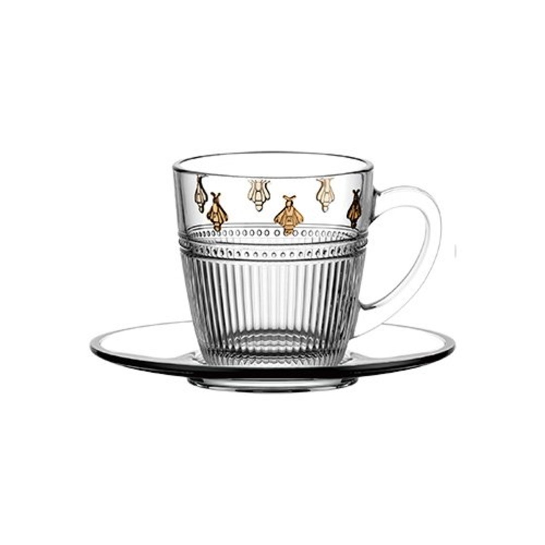 Fotografia para o produto Jogo de 8 peças para café Pequenos Voadores em cristal pintado a mão 90ml âmbar