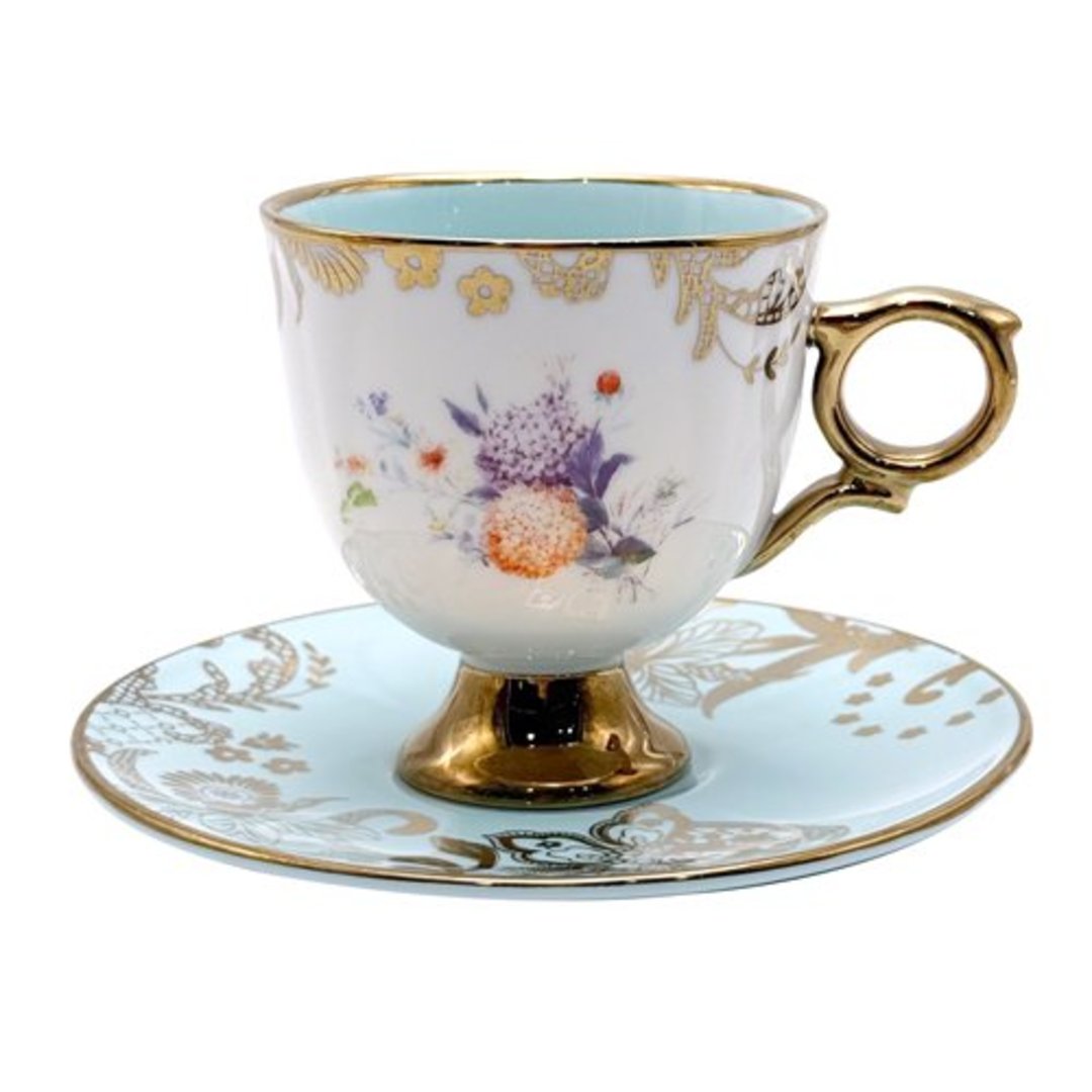 Imagem ilustrativa para Jogo de 8 peças para chá em new bone china com borda dourada 200ml azul