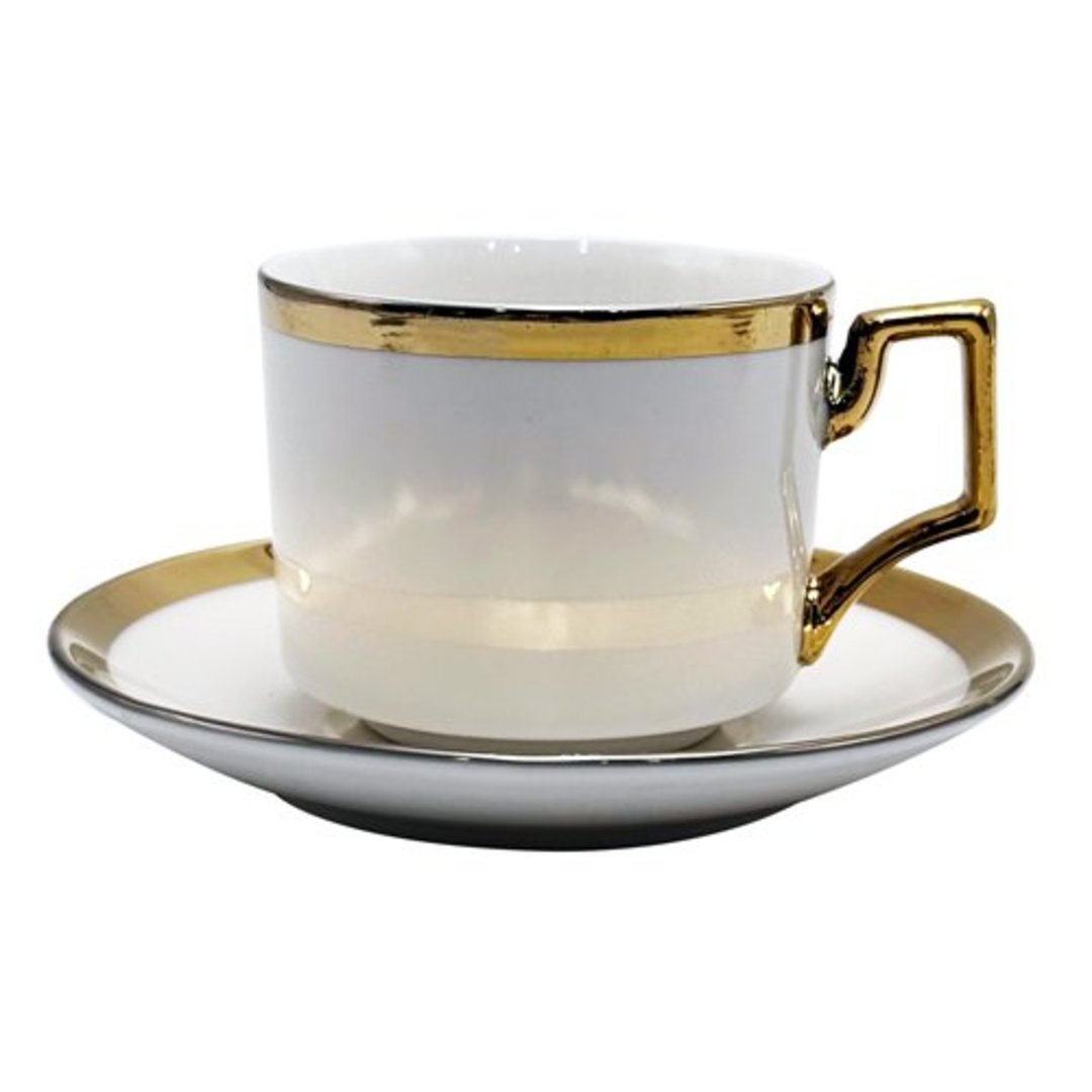 Imagem ilustrativa para Jogo de 8 peças para chá em porcelana com borda dourada 200ml