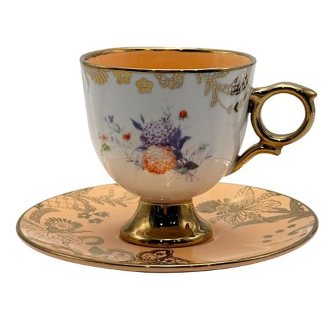 Imagem ilustrativa para Jogo de 8 peças para chá Madeleine em new bone china com borda dourada 200ml laranja