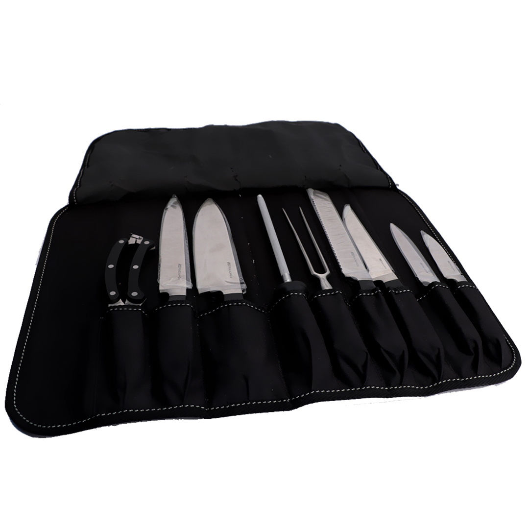 Fotografia para o produto Jogo de 9 peças para churrasco em aço inox com bolsa de nylon