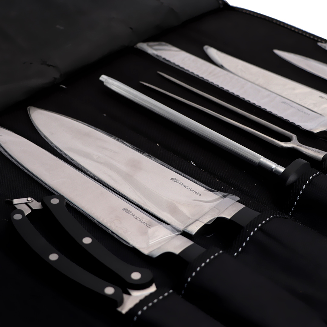 Fotografia para o produto Jogo de 9 peças para churrasco em aço inox com bolsa de nylon