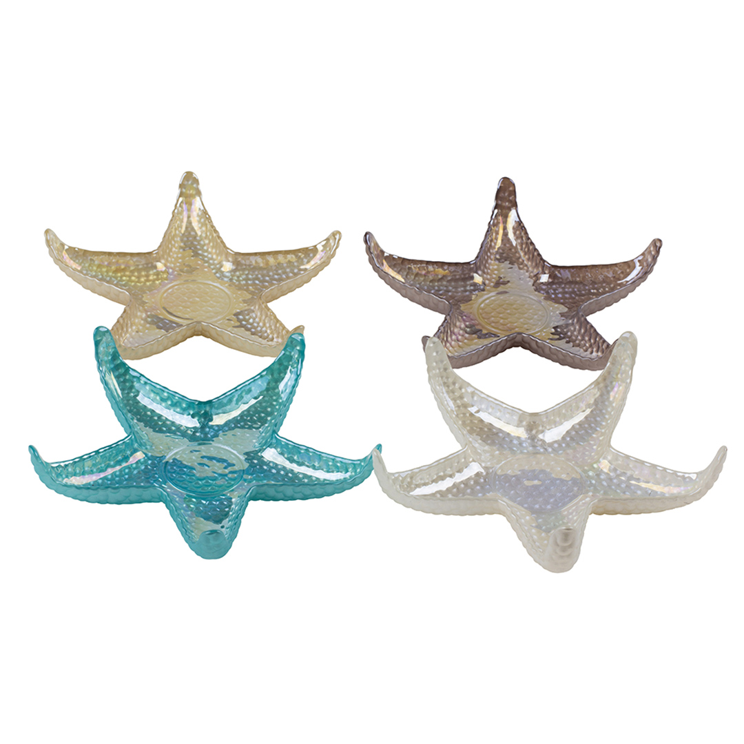 Imagem ilustrativa para Jogo de centro de mesa estrela do mar 4 peças em vidro L17xP17xA4cm cor azul/marrom/creme/pérola