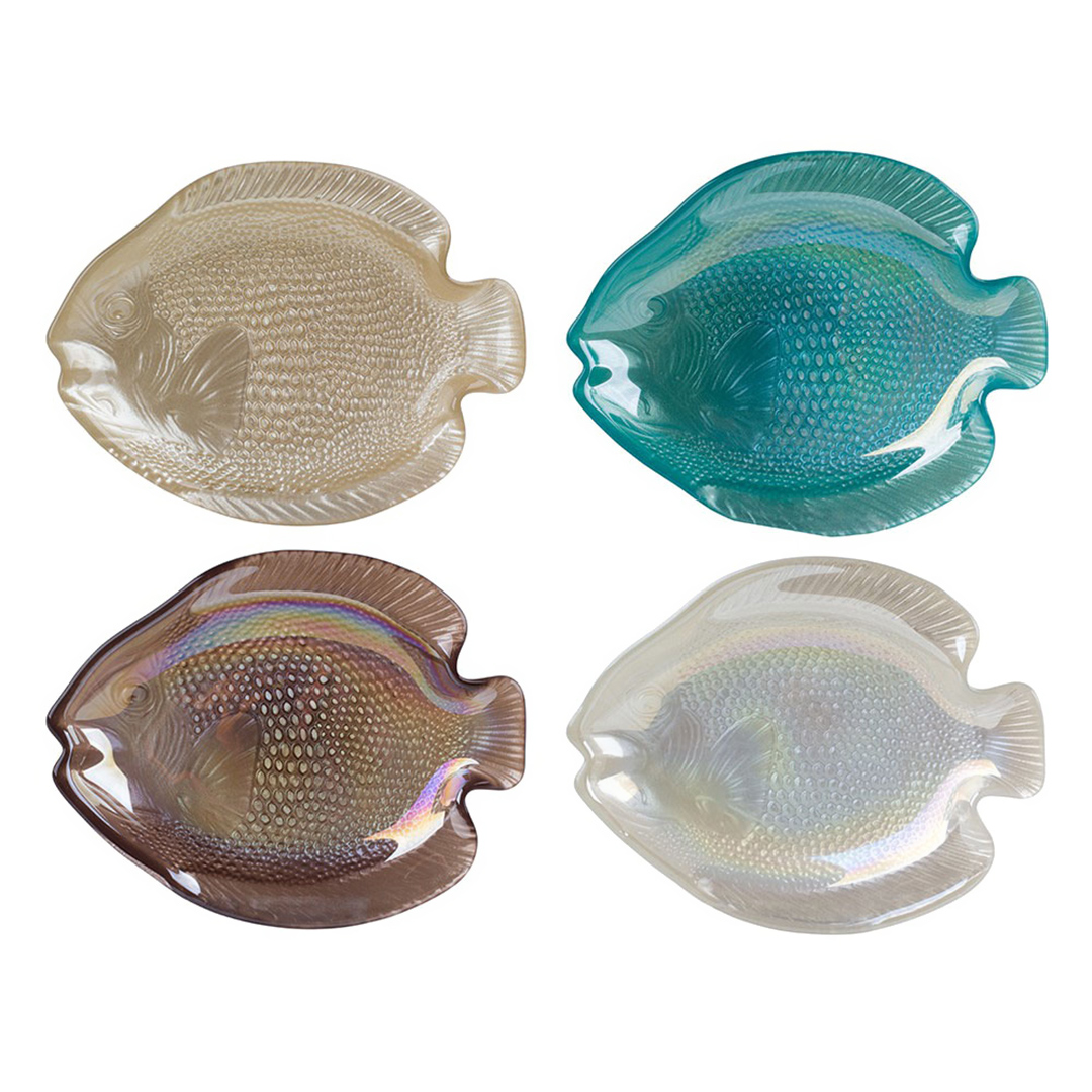 Fotografia para o produto Jogo de centro de mesa peixe 4 peças em vidro L15,5xP12xA2cm cor azul/marrom/creme/pérola