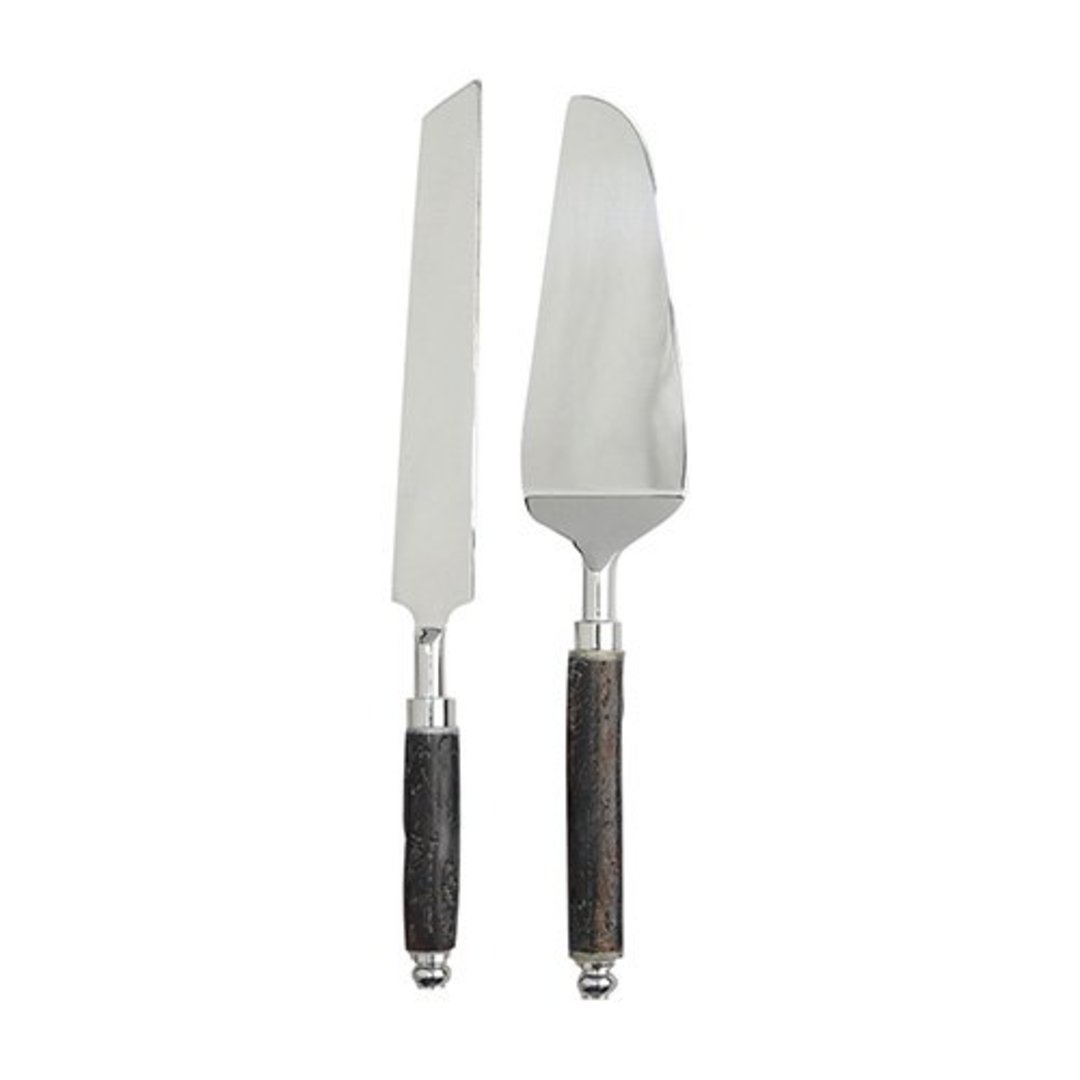 Imagem ilustrativa para Jogo de faca e espátula para bolo em aço inox com cabo em madeira 2 peças