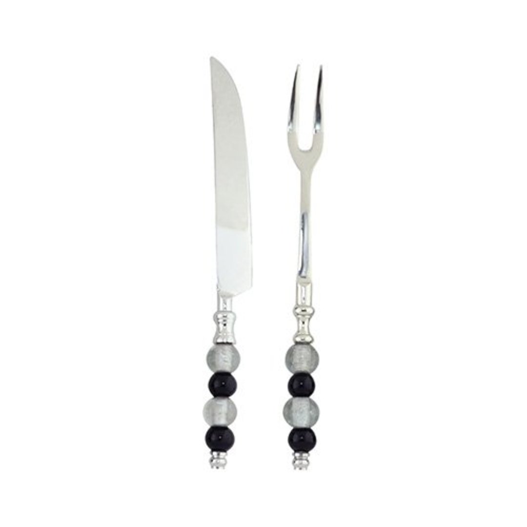 Fotografia para o produto Jogo de faca e garfo trinchante em aço inox com cabo em vidro 2 peças