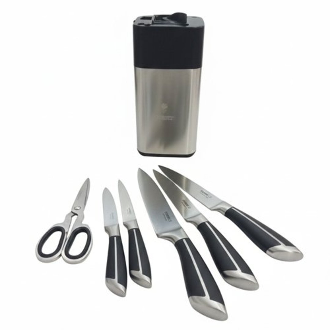 Fotografia para o produto Jogo de facas em aço inox com cabo em propileno e cepo 7 peças