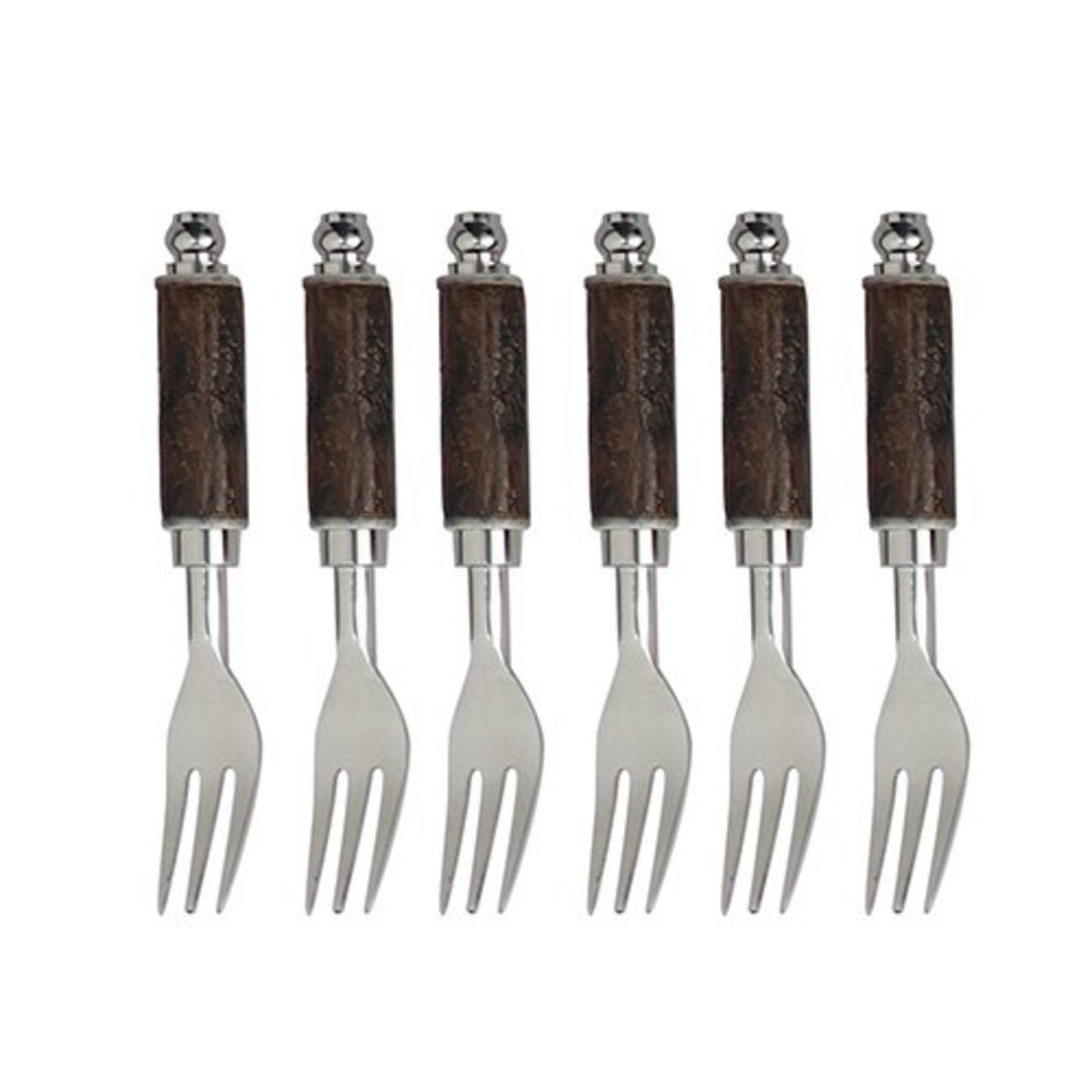 Imagem ilustrativa para Jogo de garfos para sobremesa em aço inox com cabo em madeira 6 peças