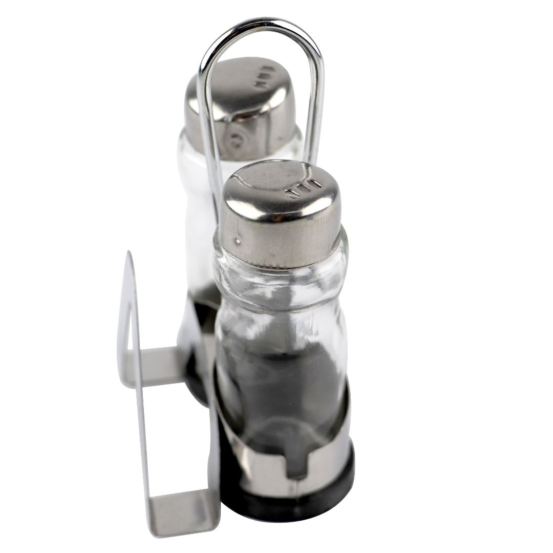 Fotografia para o produto Jogo de saleiro e pimenteiro em aco inox com porta guardanapo D3,3xA9cm