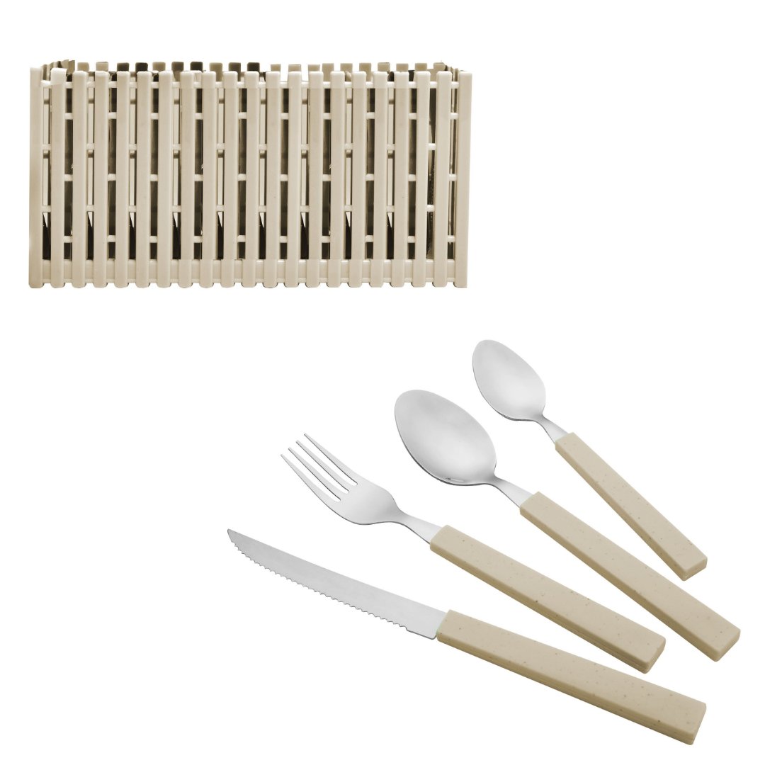 Imagem ilustrativa para Jogo de talheres em aço inox com cabo plástico bege 25 peças