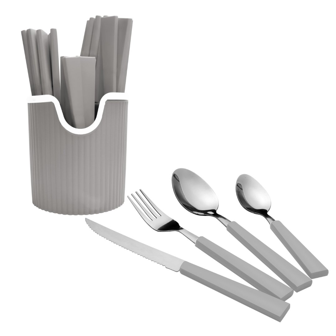 Imagem ilustrativa para Jogo de talheres em aço inox com cabo plástico cinza 25 peças
