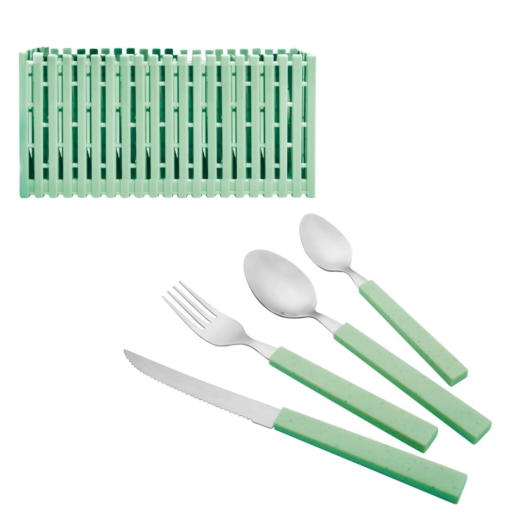 Imagem ilustrativa para Jogo de talheres em aço inox com cabo plástico verde 25 peças