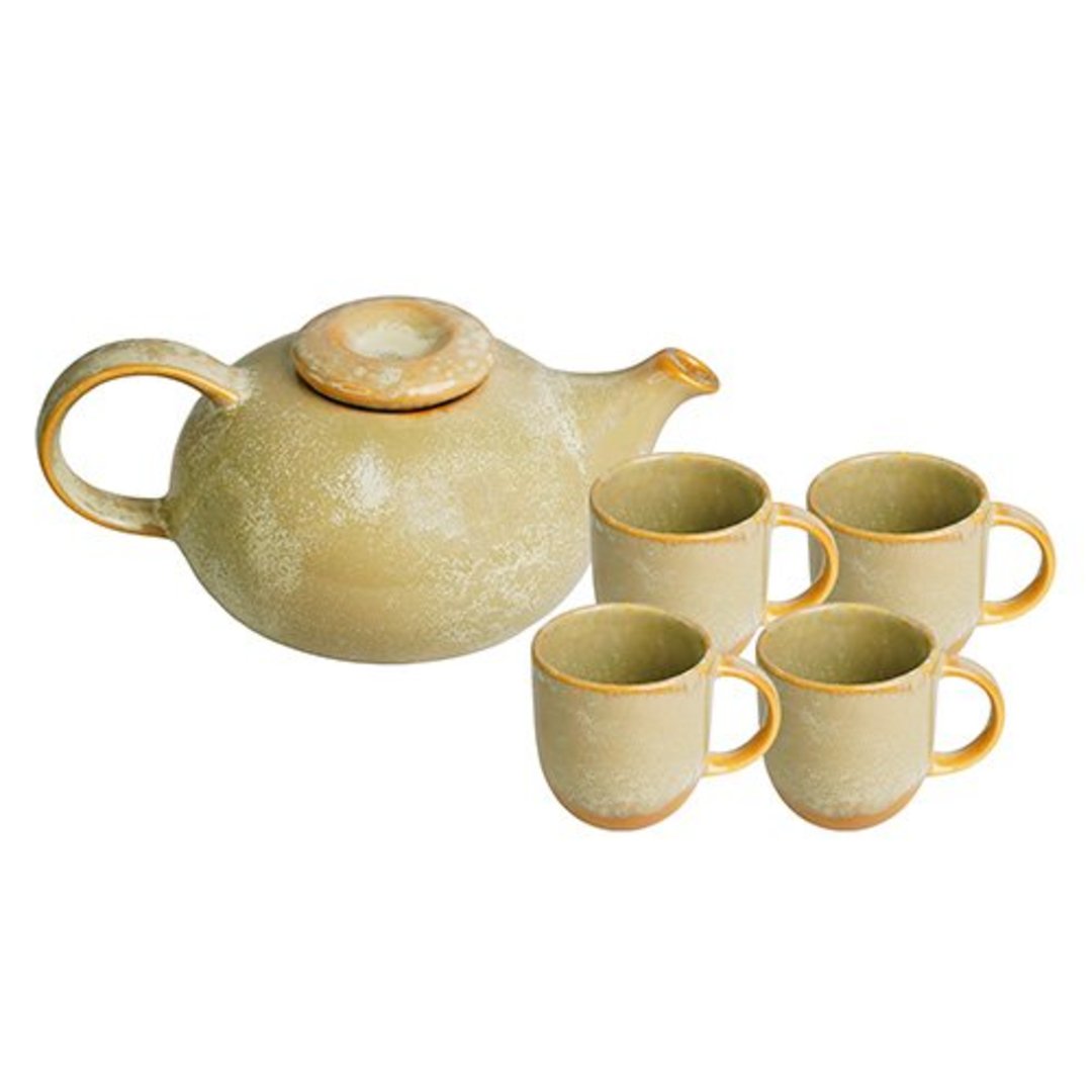 Imagem ilustrativa para Jogo para chá em cerâmica (4 xícaras 100ml + 1 bule 500ml) bege