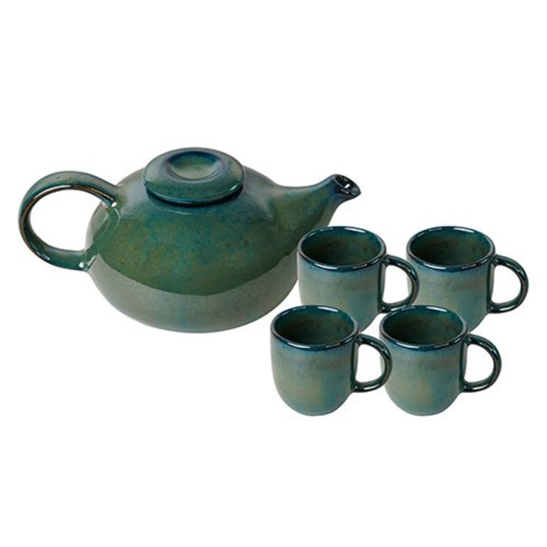 Imagem ilustrativa para Jogo para chá em cerâmica (4 xícaras 100ml + 1 bule 500ml) verde