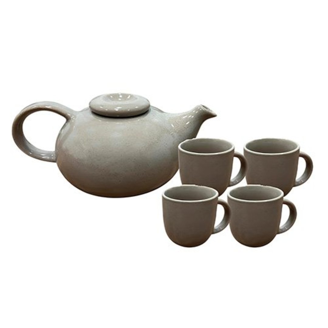 Imagem ilustrativa para Jogo para chá em cerâmica (4 xícaras 100ml +1 bule 500ml) marrom