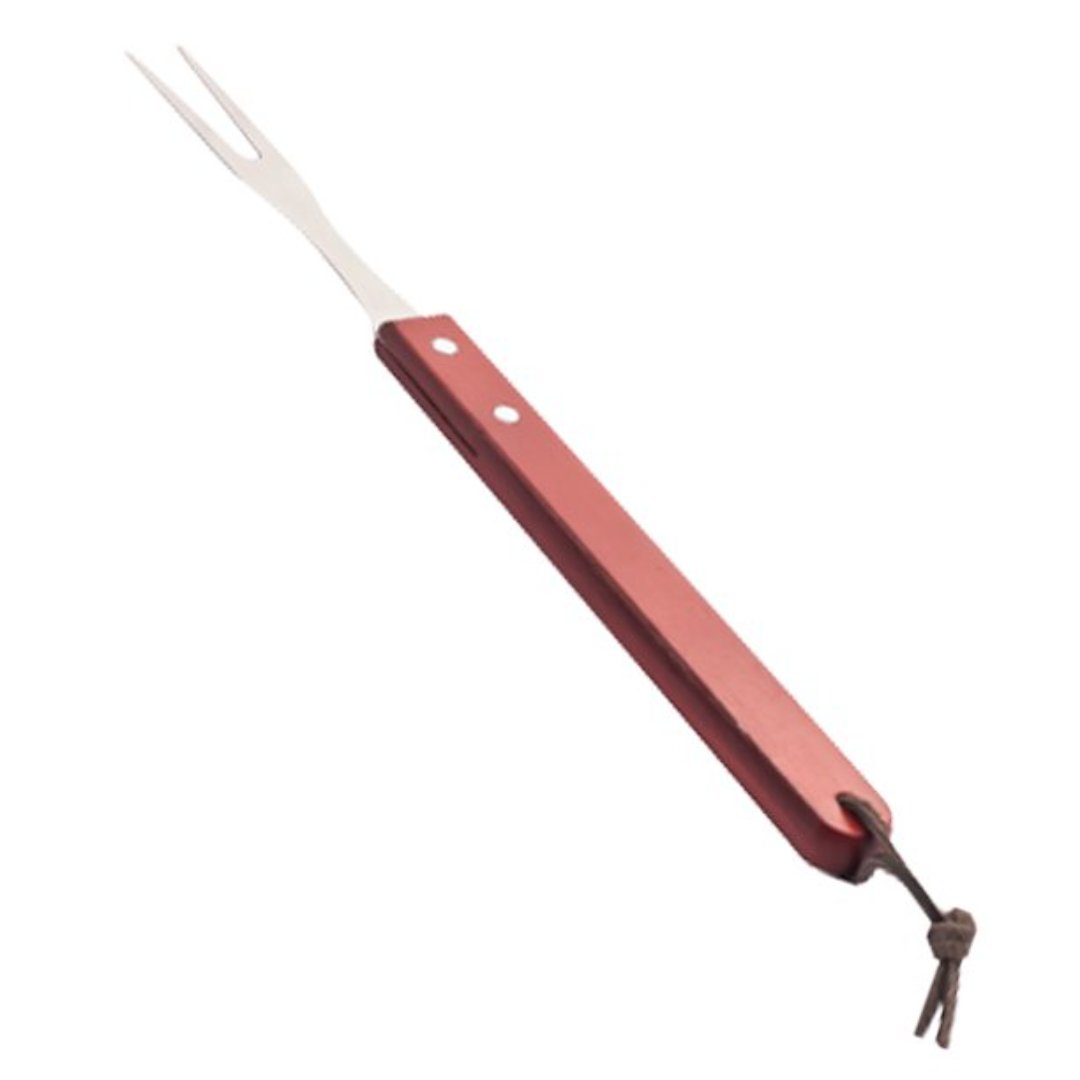 Fotografia para o produto Jogo para churrasco 3 peças (espátula, garfo, pegador) em aço inox com cabo em madeira