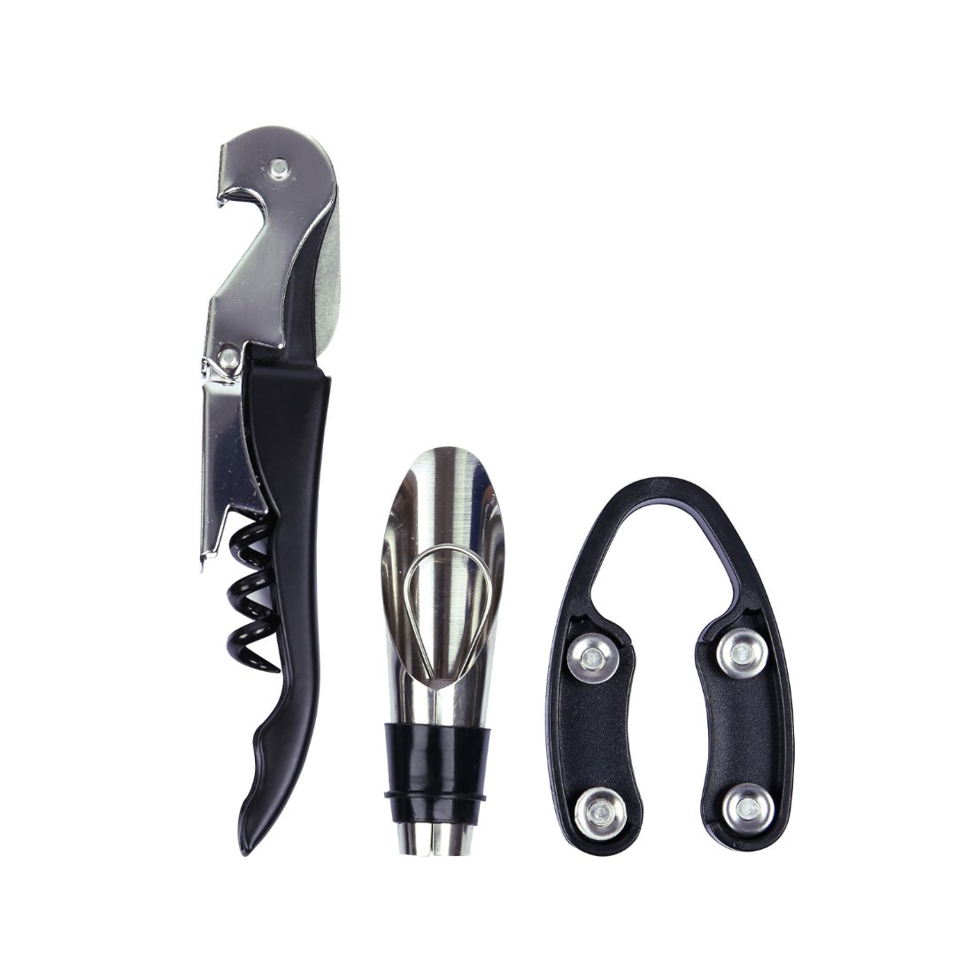 Fotografia para o produto Jogo para vinho com 3 acessorios em Inox Preto