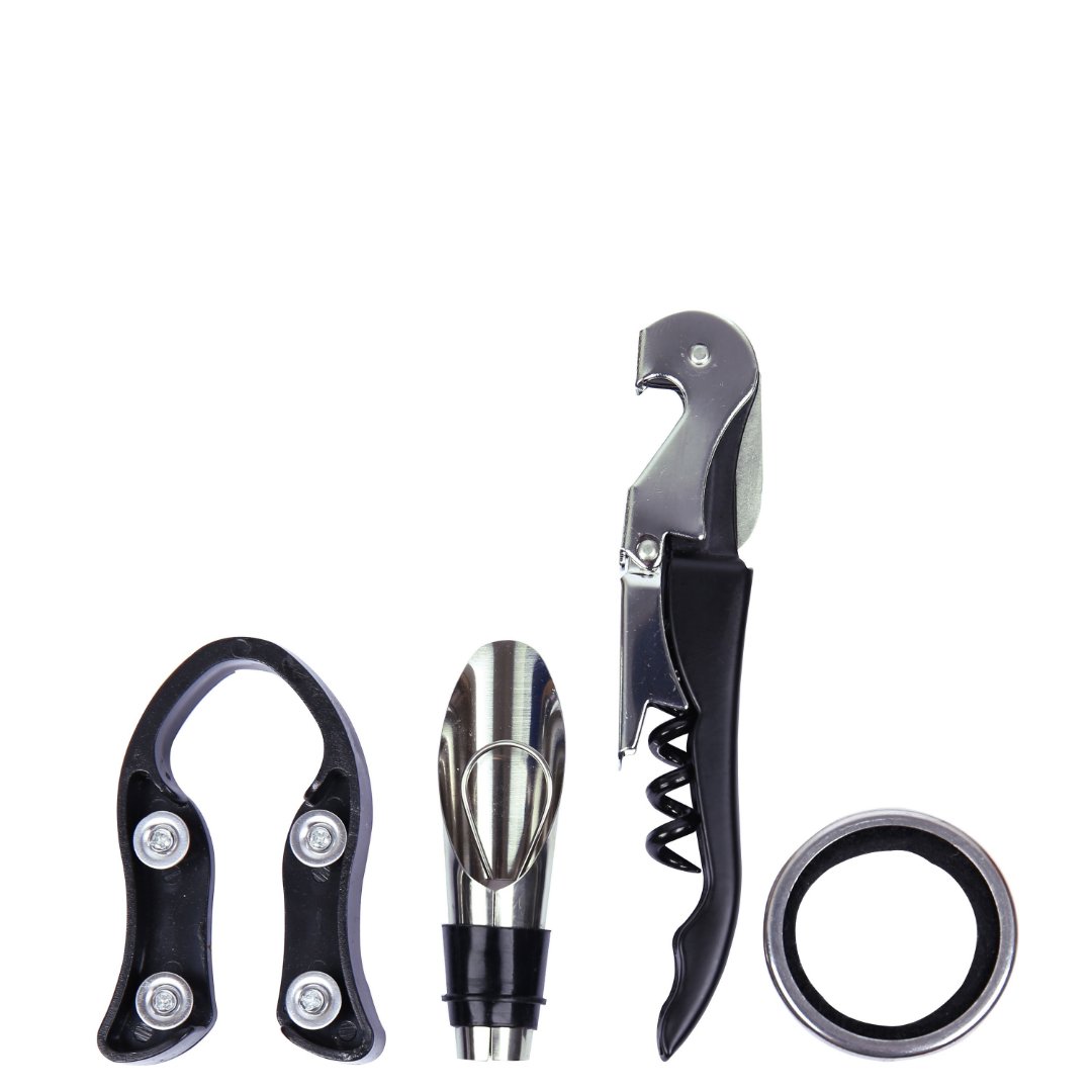 Fotografia para o produto Jogo para vinho com 4 acessorios em Inox preto