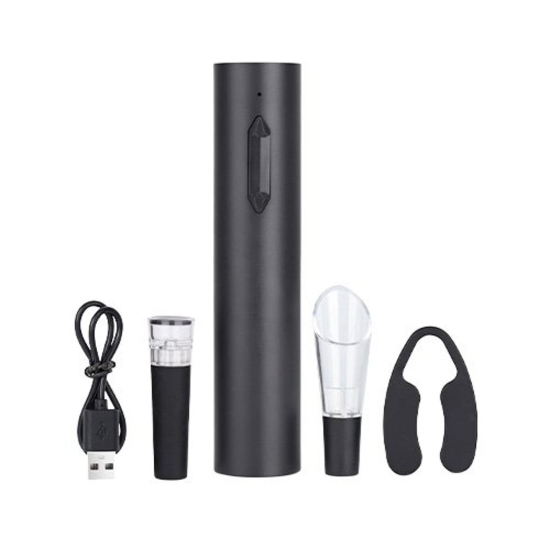 Imagem ilustrativa para Jogo saca-rolhas recarregavel USB em ABS 4 acessórios preto