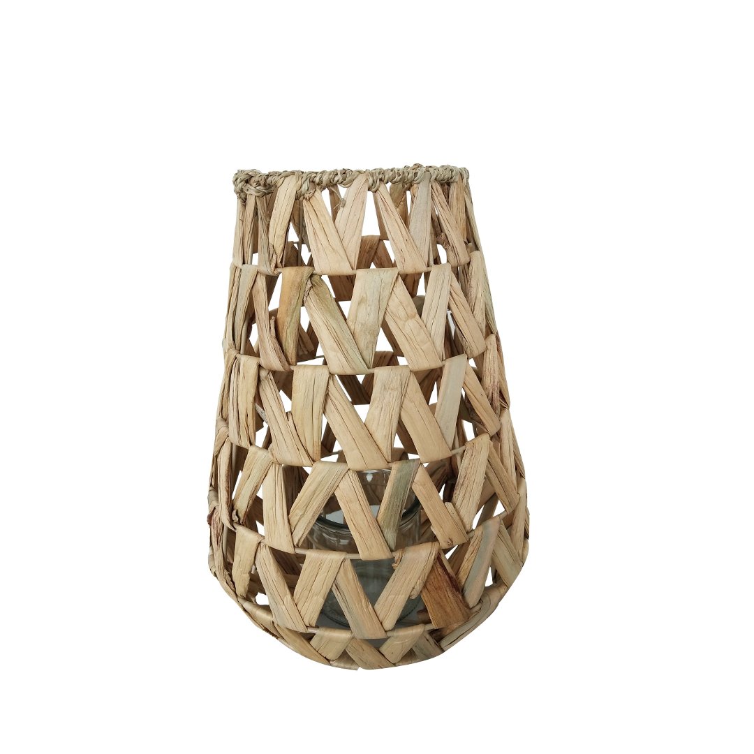 Fotografia para o produto Lanterna decorativa em fibra vegetal, metal e vidro 026xA36cm