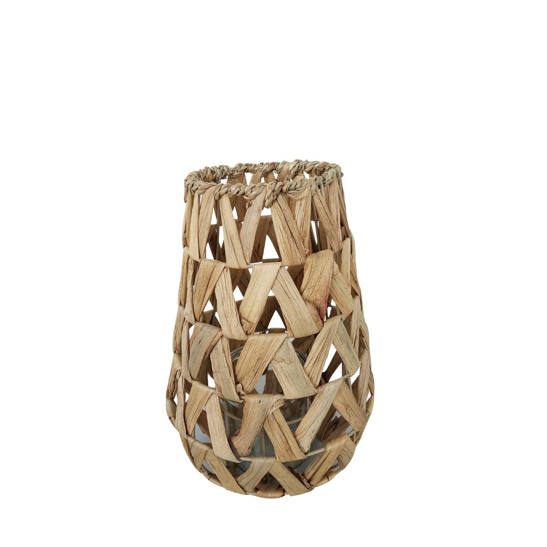 Fotografia para o produto Lanterna decorativa em fibra vegetal, metal e vidro Ø21xA31cm