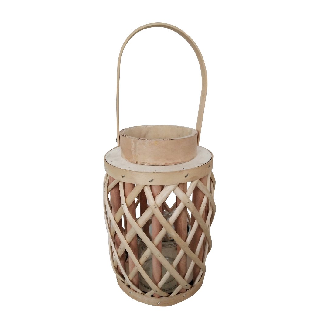 Fotografia para o produto Lanterna decorativa em vidro e madeira Ø16xA22cm