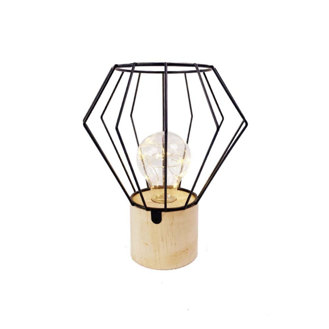 Fotografia para o produto Luminaria led a pilha de mesa em ferro com base madeira A19,50cm preto