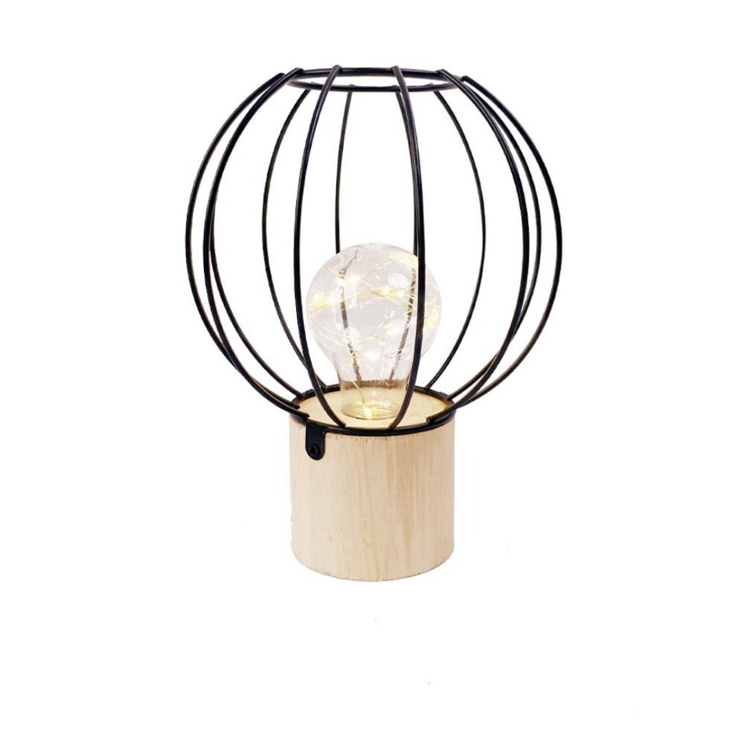 Fotografia para o produto Luminaria led a pilha de mesa em ferro com base madeira A20cm preto